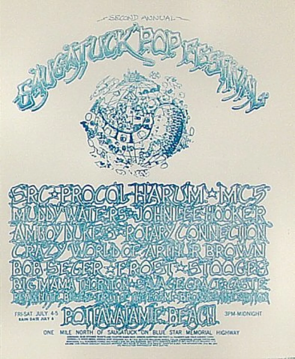Saugatuck Pop Festival Vintage Concert Handbill from Pottawattamie Beach,  Jul 4, 1969 at Wolfgang's