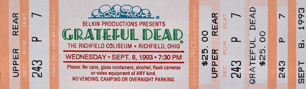 Grateful Dead Vintage Concert Vintage Ticket from Richfield Coliseum ...