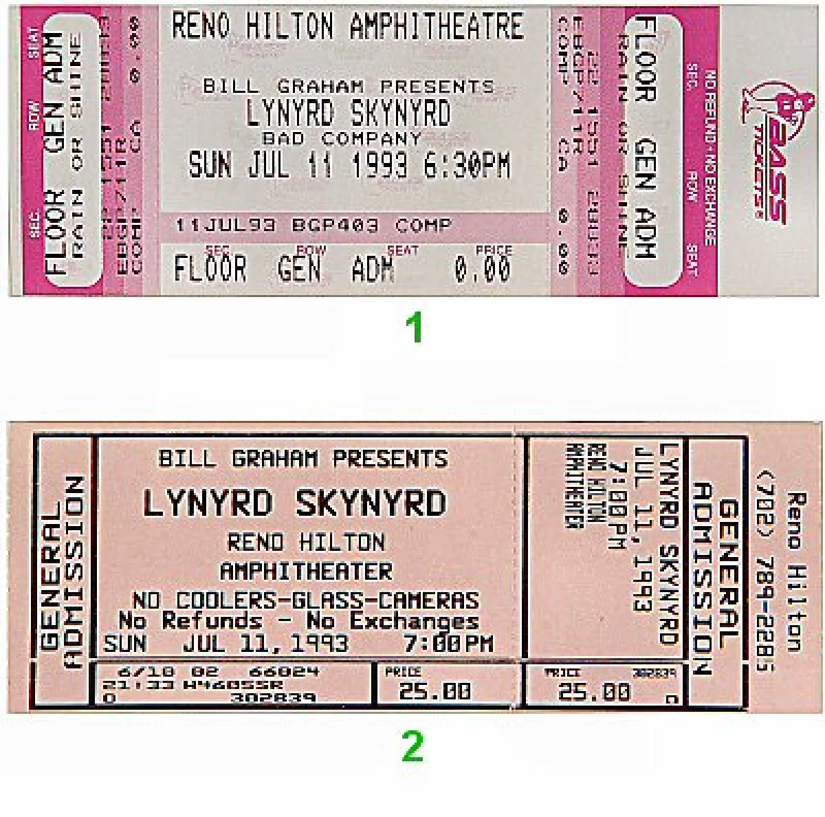 Lynyrd Skynyrd Vintage Concert Vintage Ticket From Reno Hilton Amphitheatre Jul At