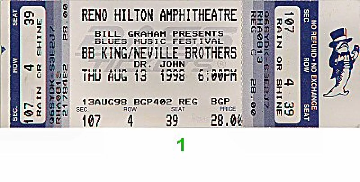 B.B. King Vintage Concert Vintage Ticket From Reno Hilton Amphitheatre ...