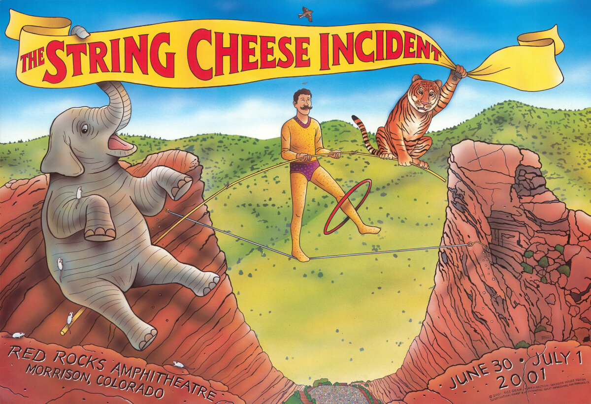 String Cheese Incident Vintage Concert Poster from Red Rocks Amphitheatre, Jun 30, 2001 at