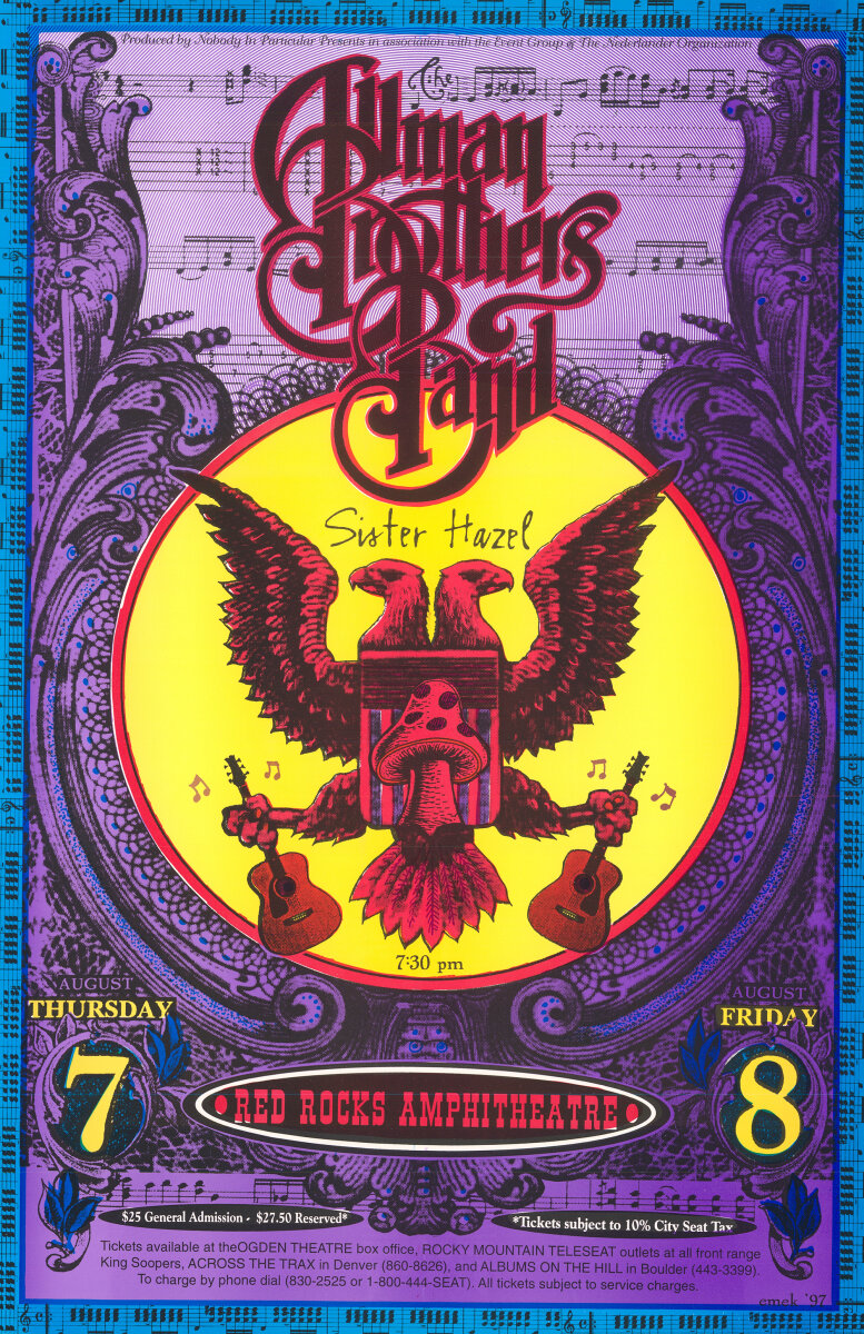 allman brothers band ビンテージコンサートポスター Allman Brothers Band Vintage Concert Poster from Red Rocks