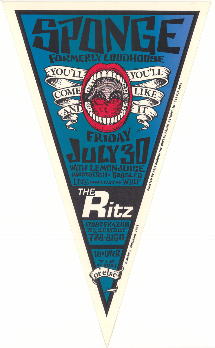 アートポスター スウェード 1993 ベルリンコンサート 送料込 匿名発送 Sponge Vintage Concert Poster from Ritz Roseville, Jul 30, 1993 at