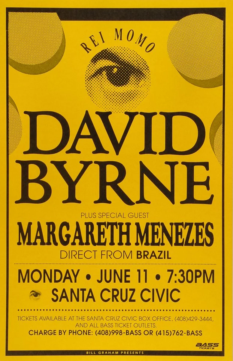 David Byrne Vintage Concert Poster from Santa Cruz Civic Auditorium