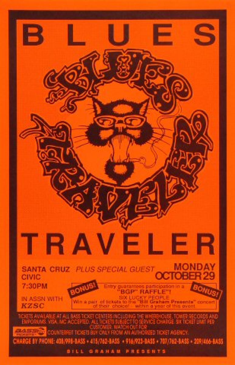 Blues Traveler Vintage Concert Poster from Santa Cruz Civic