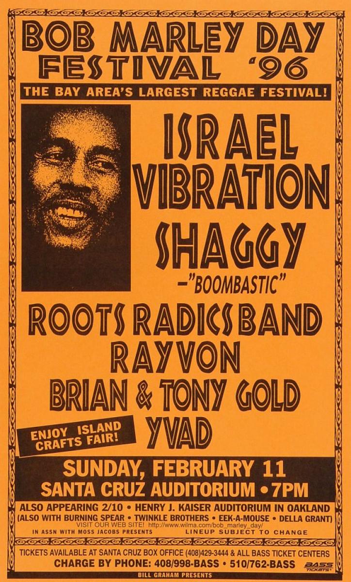 Bob Marley Day Festival Vintage Concert Poster from Santa Cruz Civic