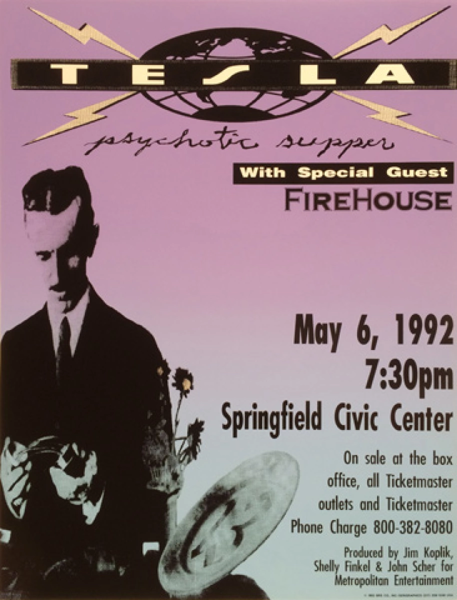 Tesla Vintage Concert Poster from Springfield Center, 6, 1992 at