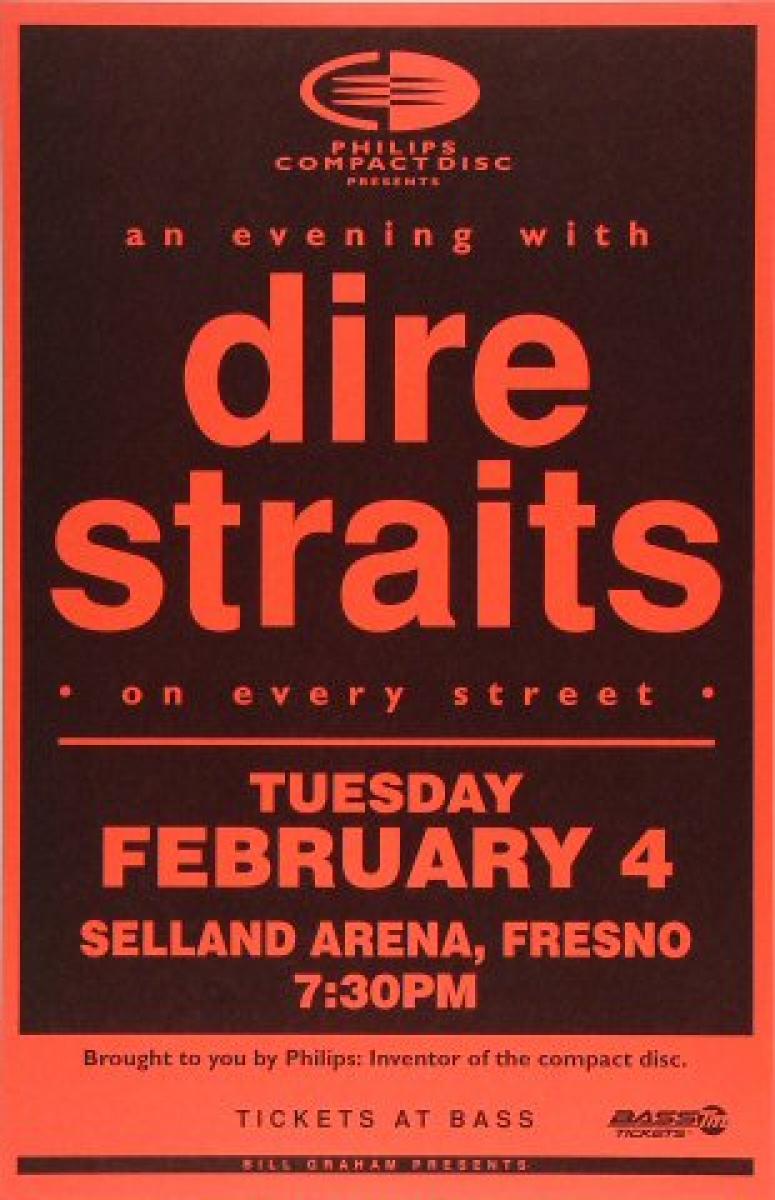 Dire Straits Vintage Concert Poster from Selland Arena, Feb 4, 1992 at