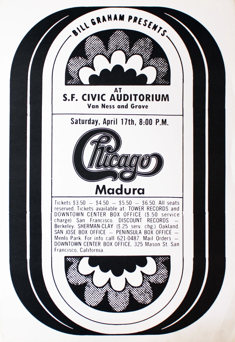 Chicago Vintage Concert Poster From Bill Graham Civic Auditorium Apr 17 1971 At Wolfgang S