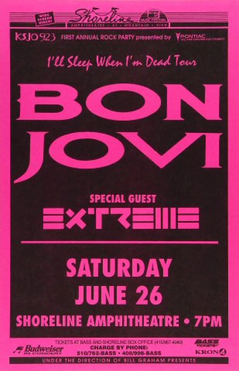 Bon Jovi Vintage Concert Poster from Shoreline Amphitheatre, Jun 26