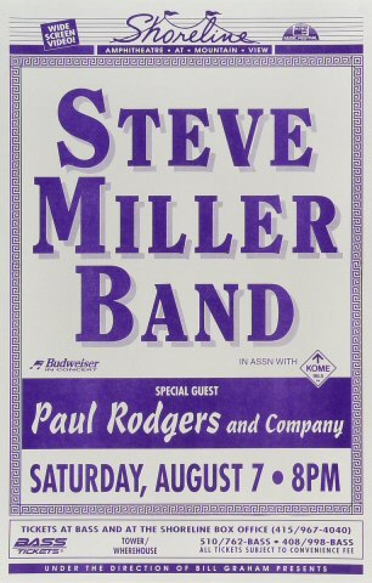 Steve Miller Band Vintage Concert Poster from Shoreline
