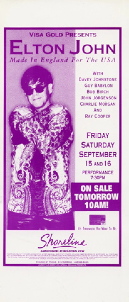 Elton John Vintage Concert Handbill From Shoreline Amphitheatre Sep At Wolfgang S