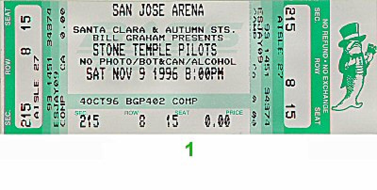 Stone Temple Pilots Vintage Concert Vintage Ticket from San Jose Arena ...