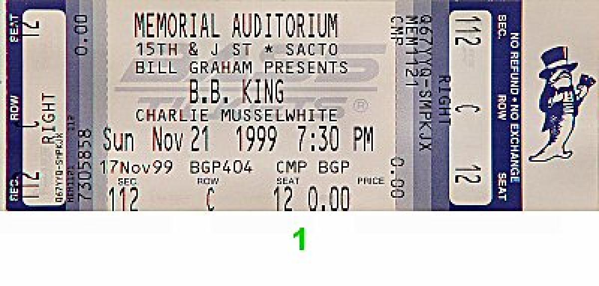 B.B. King Vintage Concert Vintage Ticket From Sacramento Memorial ...