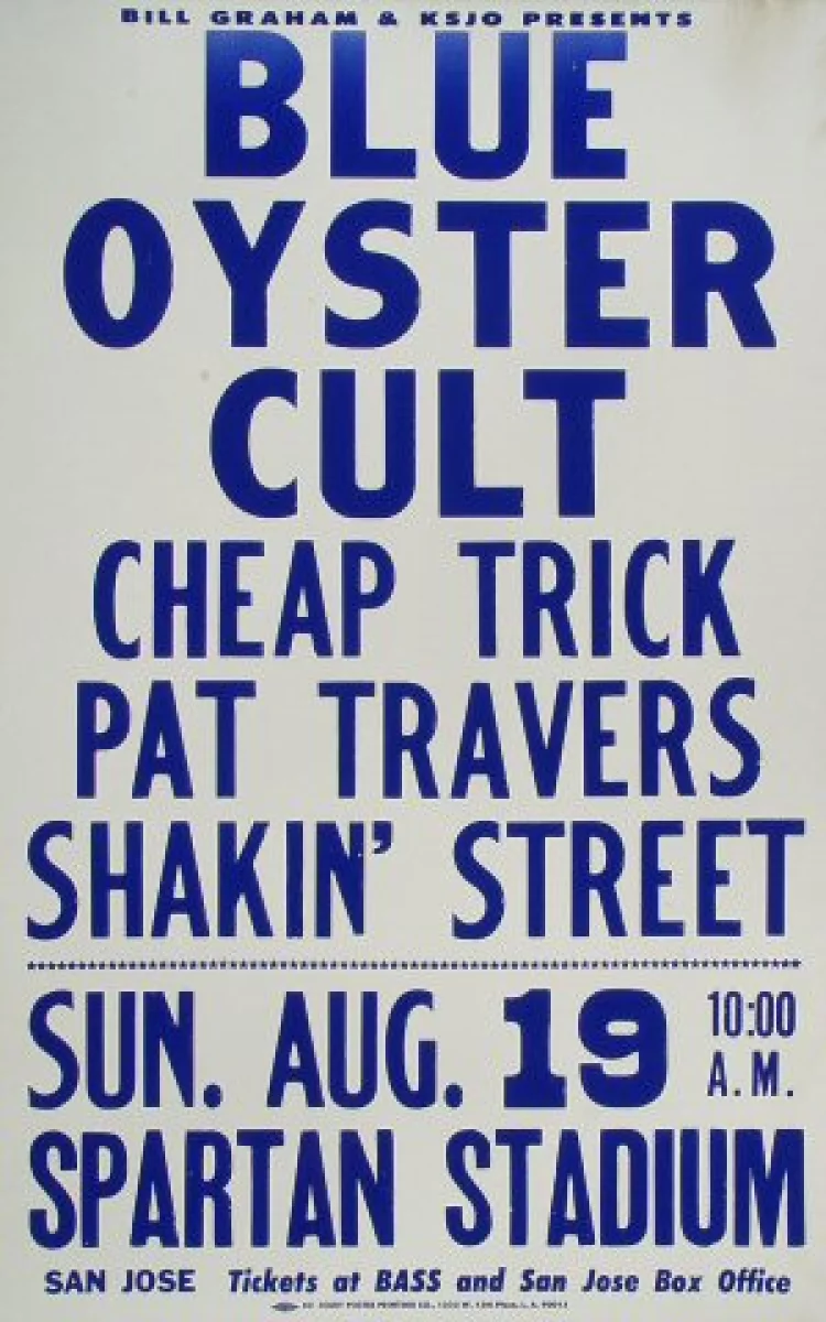 Blue Oyster Cult Vintage Concert Poster from Spartan Stadium, Aug 19, 1979  at Wolfgang's