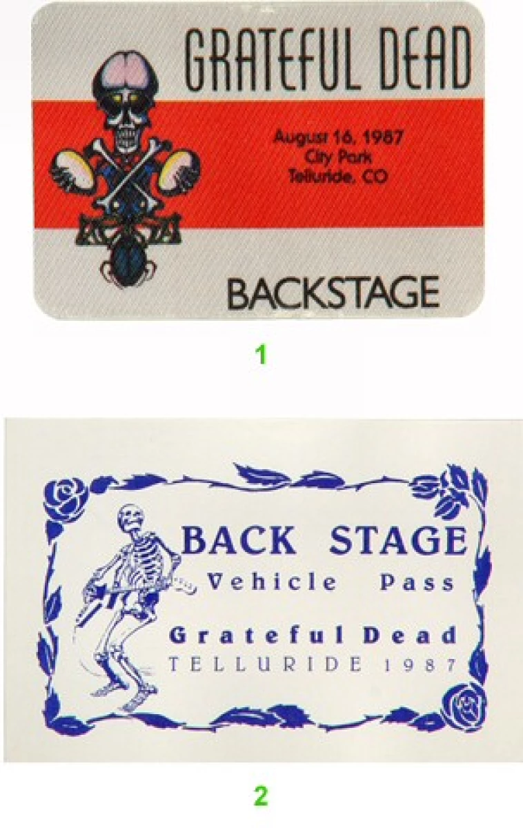 Grateful Dead Backstage Pass From Telluride Town Park Aug 16 1987 At Wolfgang S