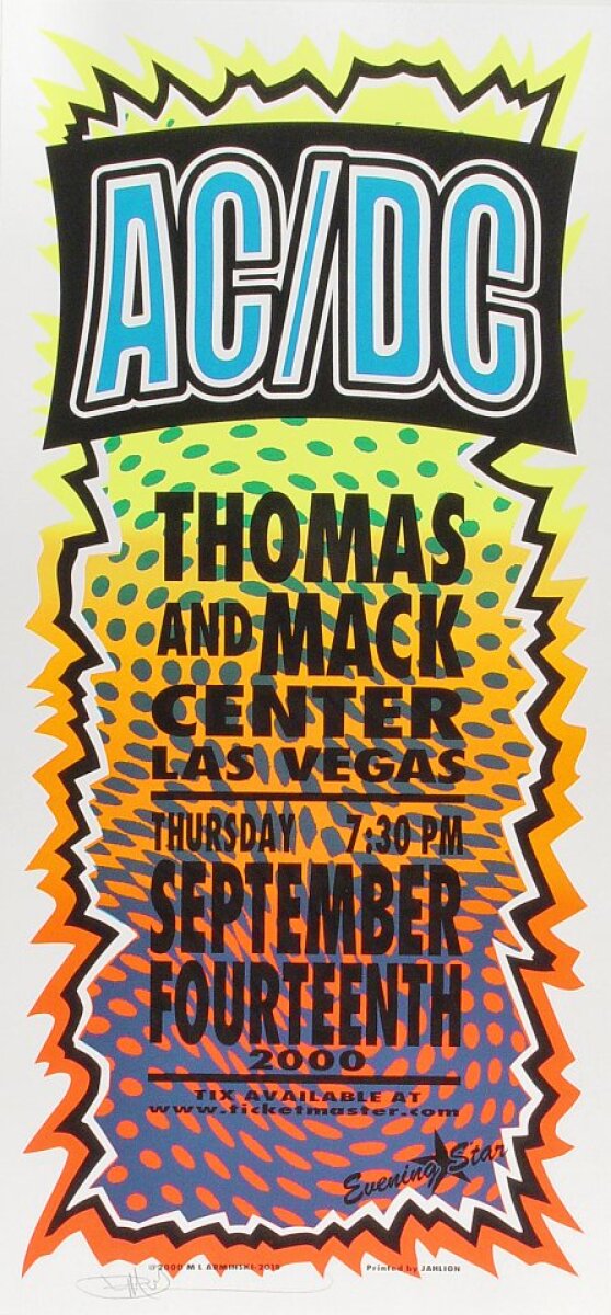 AC/DC Vintage Concert Silkscreen from Thomas & Mack Center, Sep 14 ...