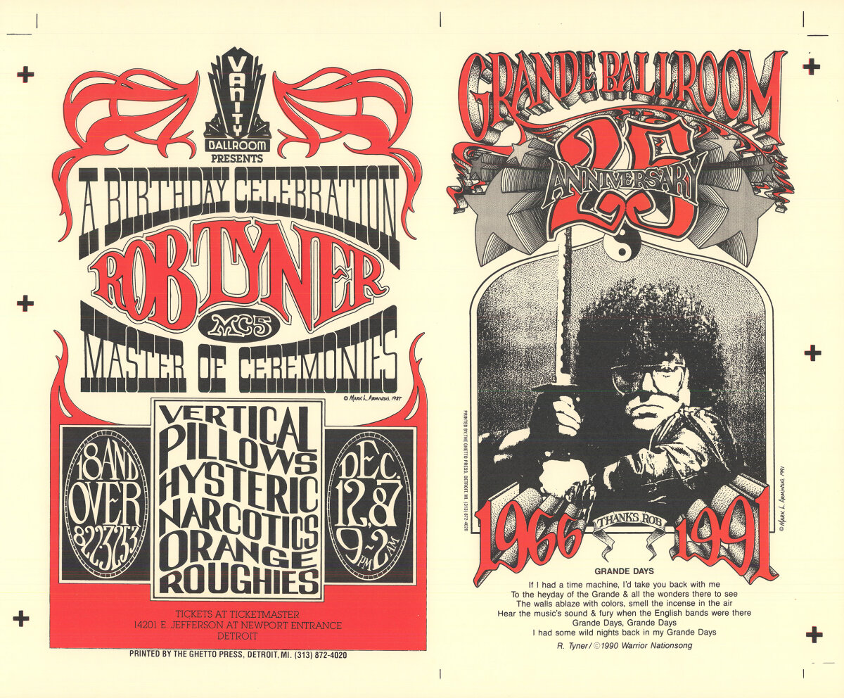 Rob Tyner Vintage Concert Proof from Grande Ballroom, Dec 12, 1987