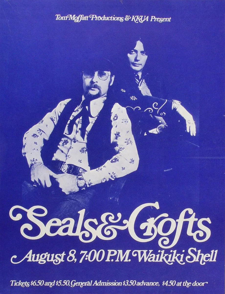 Seals & Crofts Vintage Concert Poster from Waikiki Shell, Aug 8, 1972 at Wolfgang's