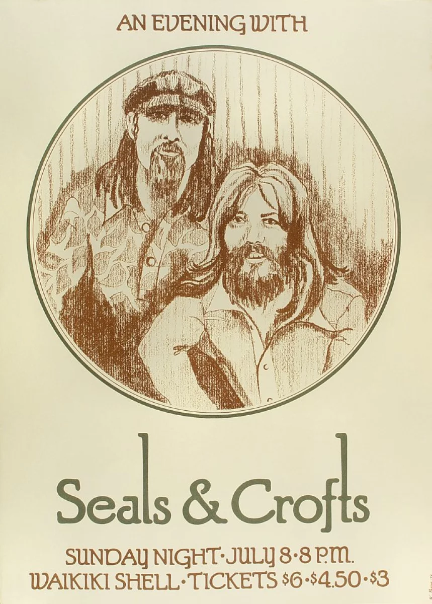 Seals & Crofts Vintage Concert Poster from Waikiki Shell, Jul 8, 1973 at Wolfgang's