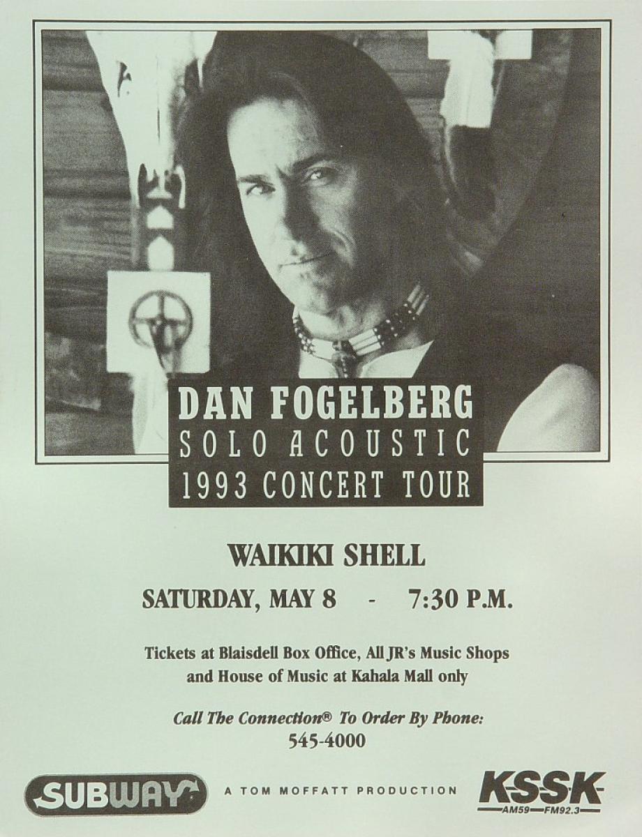 Dan Fogelberg Vintage Concert Handbill From Waikiki Shell, May 8, 1993 ...