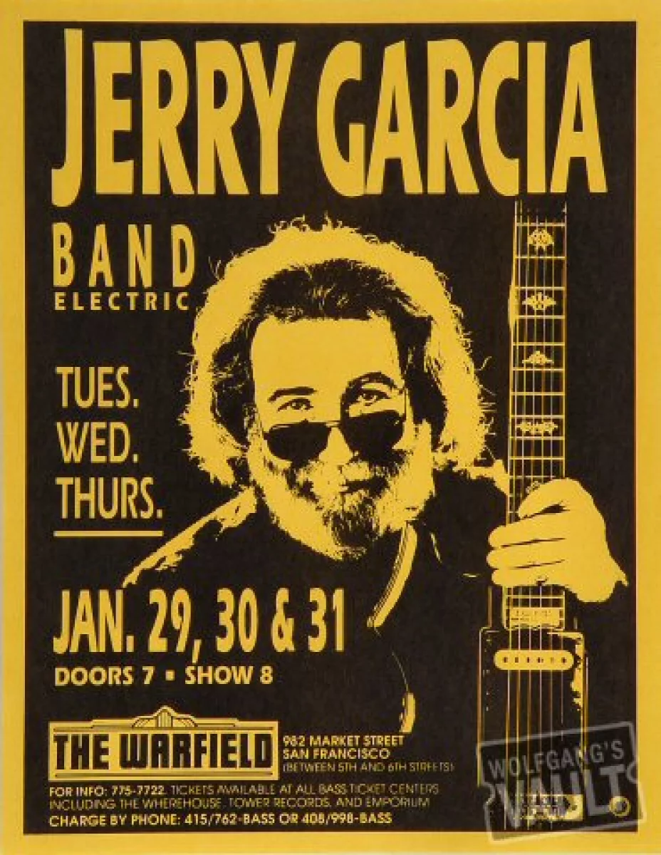 Jerry Garcia Band Vintage Concert Handbill from Warfield Theatre, Jan 29, 1991 at Wolfgang's