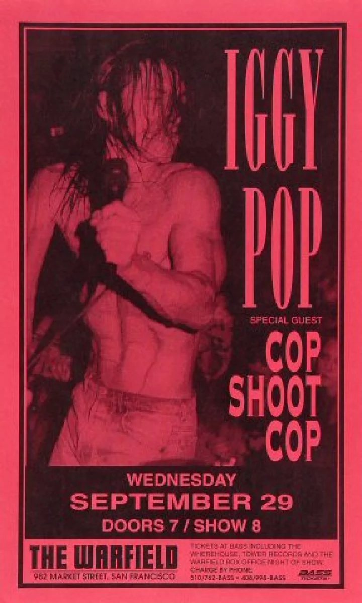 Iggy Pop Vintage Concert Poster from Warfield Theatre, Sep 29, 1993 at  Wolfgang's