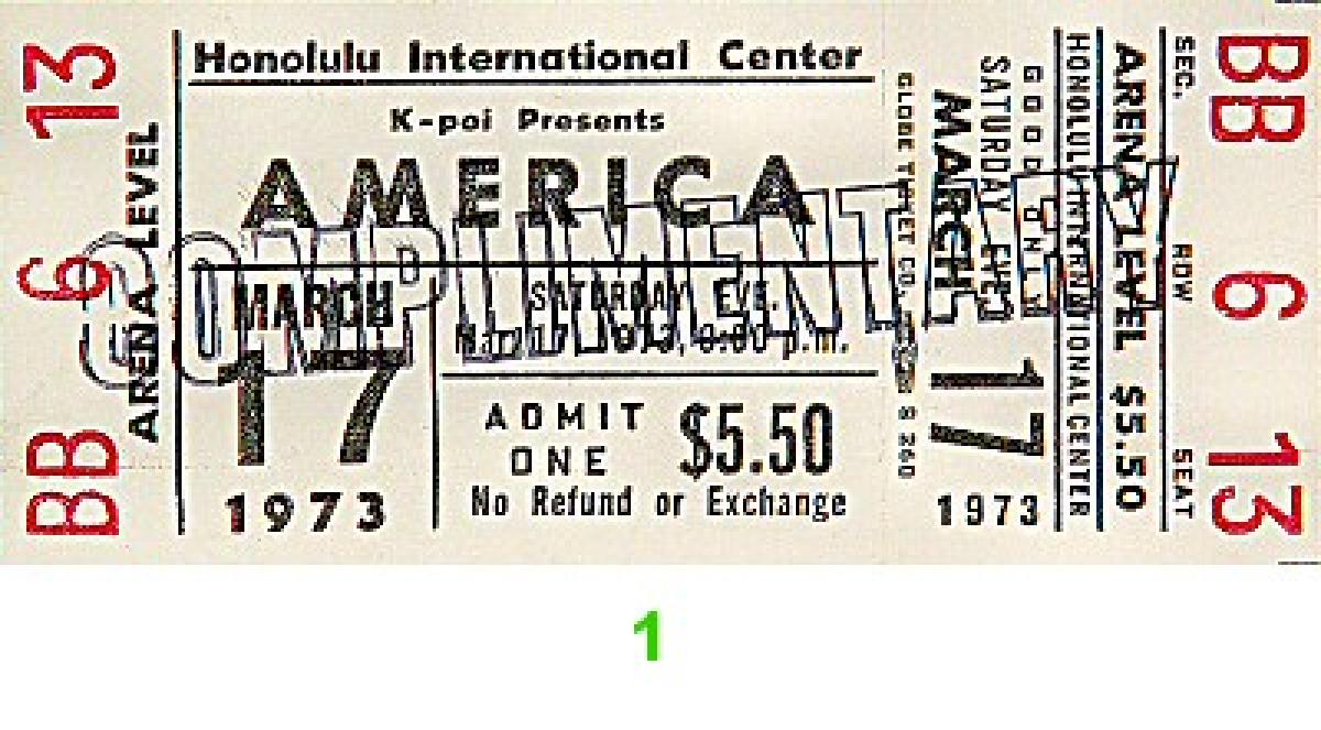 America Vintage Concert Vintage Ticket from Honolulu International