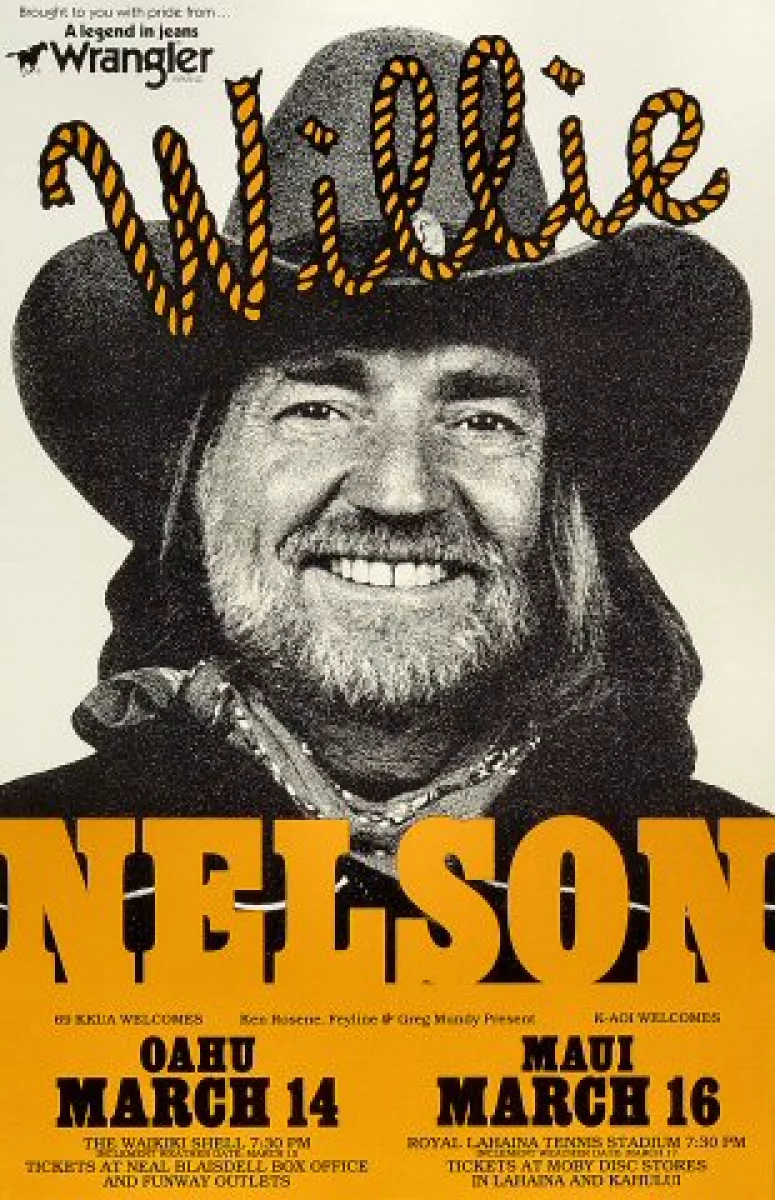 Willie Nelson Vintage Concert Poster From Waikiki Shell At Wolfgangs 