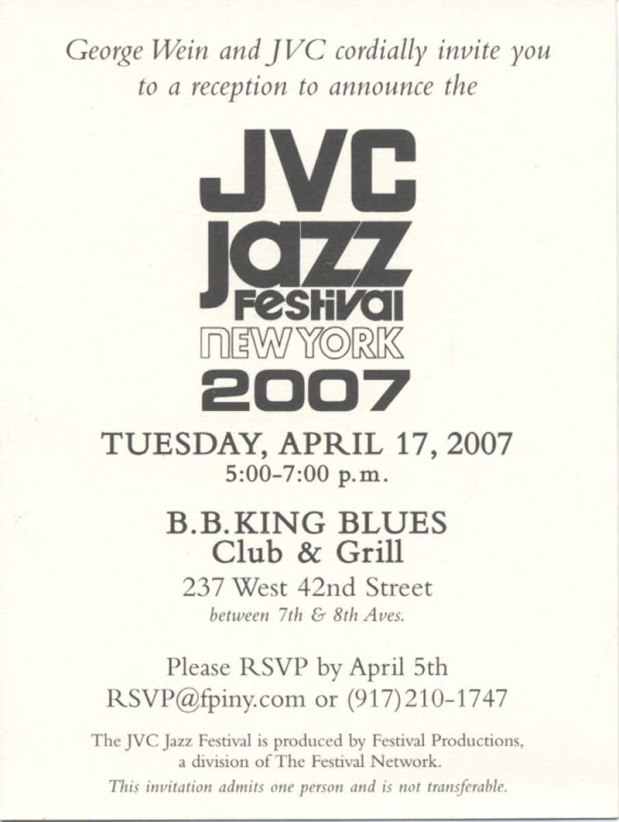 JVC Jazz Festival Invite Vintage Concert Handbill from B.B. King Blues