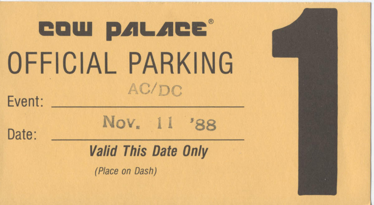 AC/DC Vintage Concert Vintage Ticket from Cow Palace, Nov 11, 1988 at ...