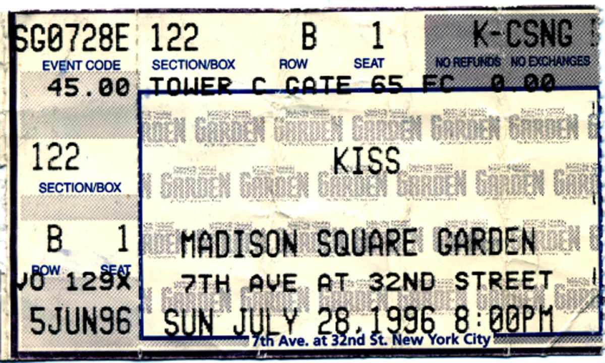 Kiss Vintage Concert Vintage Ticket from Madison Square Garden, Jul 28