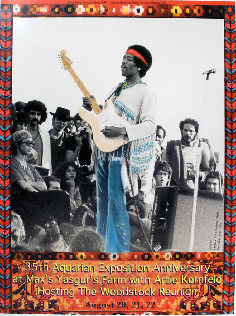 Jimi Hendrix Vintage Concert Poster from Woodstock, Aug 22, 2004 at
