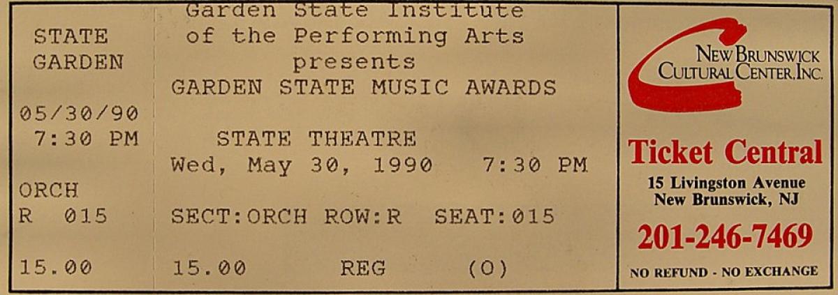 Garden State Music Awards Vintage Concert Vintage Ticket From