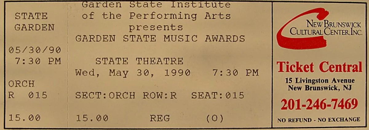Garden State Awards Vintage Concert Ticket From Garden State Awards Vintage Ticket