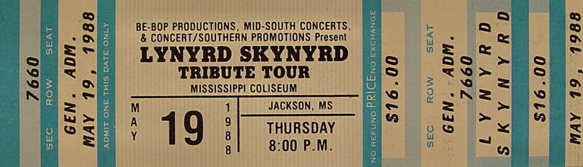 Lynyrd Skynyrd Vintage Concert Vintage Ticket from Mississippi