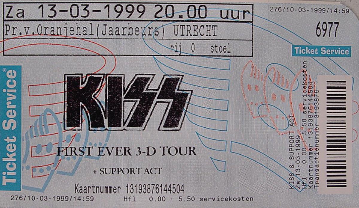 Kiss Vintage Concert Vintage Ticket from Jaarbeurs, Mar 13, 1999 at