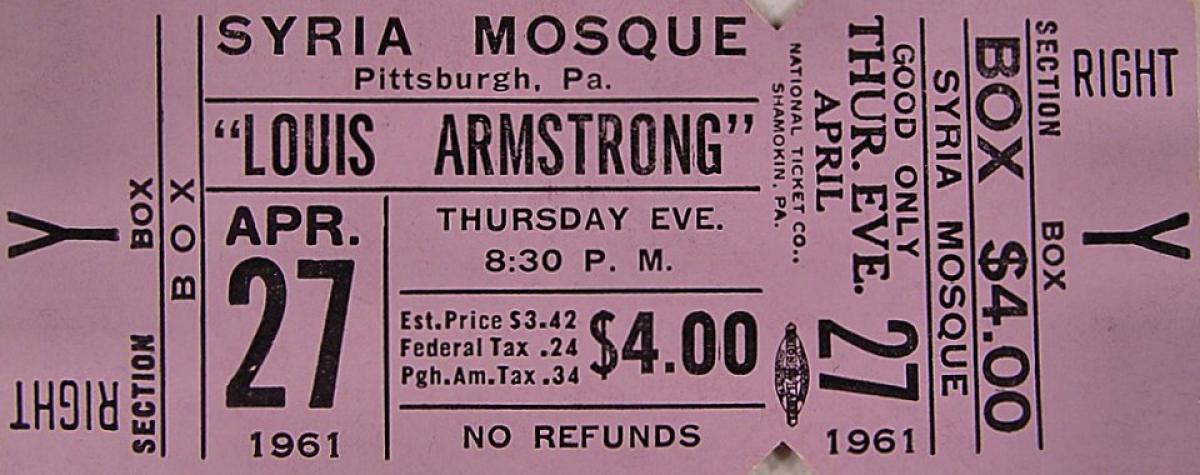 Louis Armstrong Vintage Concert Vintage Ticket from Syria Mosque, 1961