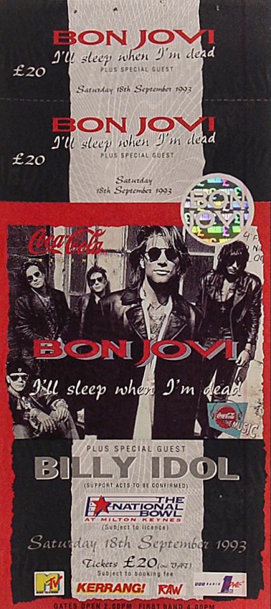 Bon Jovi Vintage Concert Vintage Ticket from National Bowl, Sep 18