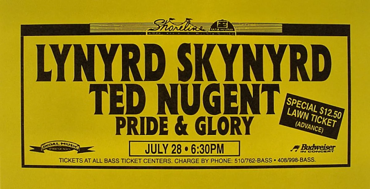 Lynyrd Skynyrd Vintage Concert Handbill From Shoreline Amphitheatre At Wolfgang S