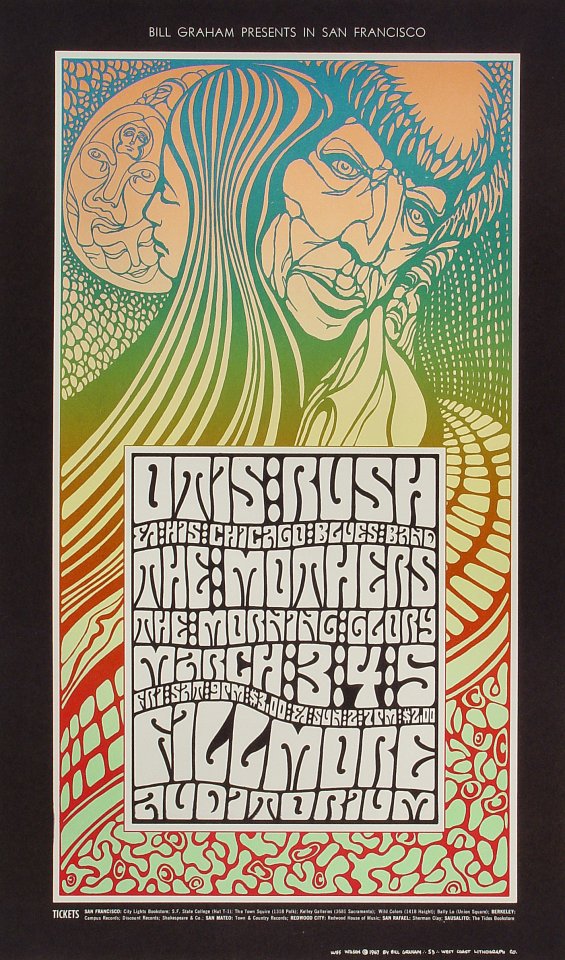 Otis Rush Chicago Blues Band Postcard from Fillmore Auditorium, Mar 3