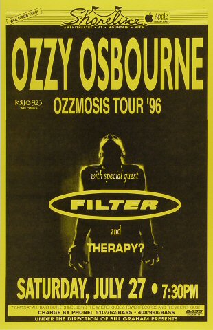 Ozzy Osbourne Vintage Concert Poster from Shoreline Amphitheatre, Jul